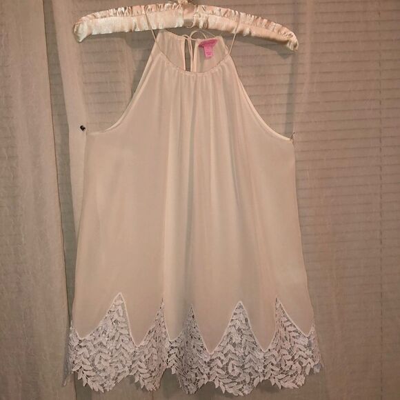 Lilly Pulitzer S Silk Resort White Ivory Diem Sleeveless Top with Lace - Picture 6 of 16